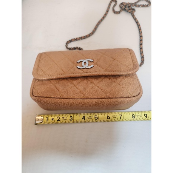 Chanel Quilted Caviar Leather Flap Crossbody Bag Womens Beige Made in Italy - Picture 7 of 16